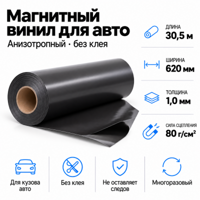 Магнитный винил для авто (анизотропный), 30,5м*620*1,0мм  в Санкт-Петербурге